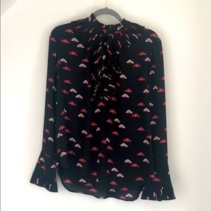 Ann Taylor top with ruffled neck and sleeves